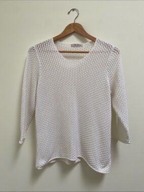 TanJay White Open-Knit Scoop Neck Sweater